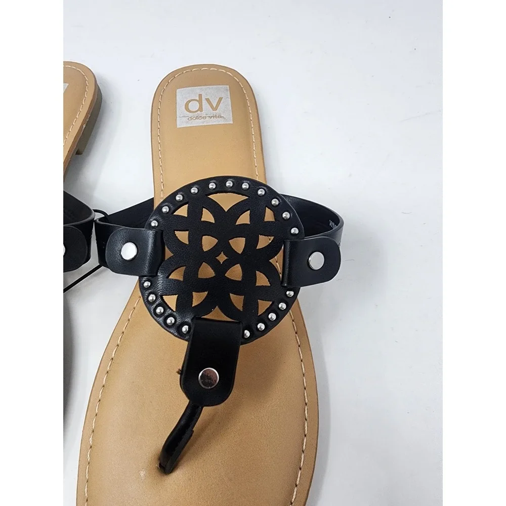 DV Dolce Vita Womens Studded Sandals Black Faux Leather Casual Size 9